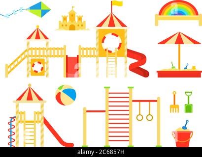 Set von Kinder Spielplatz flache Vektor-Illustration Stock Vektor