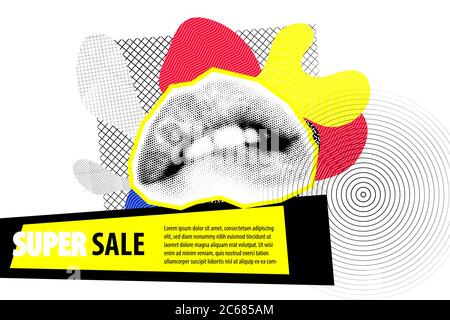 Banner zum Verkauf moderne Hipster Pop Art offenen Mund Stock Vektor
