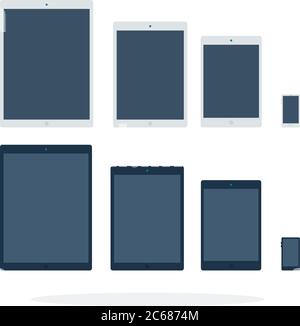 Elektronische Schwarz-Weiß-Tablets mit Smartphones Stock Vektor