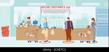 Soziale Distanzierung beim Supermarkt-Awareness-Poster Stock Vektor
