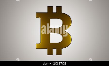 Goldenes Bitcoin-Zeichen auf weißem Hintergrund. Digitales 3D-Rendern. Stockfoto