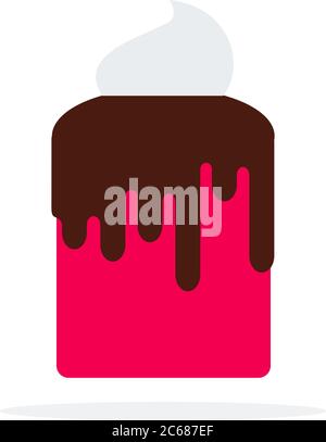 Kuchen mit Schokoladenfondine und Schlagsahne Vektor flach isoliert Stock Vektor