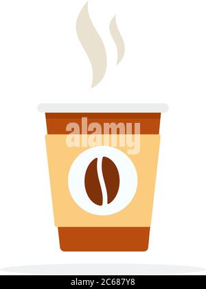 Kunststoff-Kaffeetasse mit heißem Rauch und Kaffeebohne Druck Vektor flach isoliert Stock Vektor