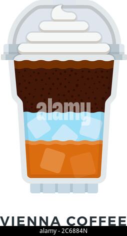 Wien Kaffee mit Eiswürfeln Vektor flach isoliert Stock Vektor