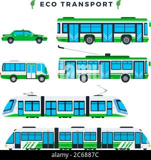 Öffentliche Ökomoetransport. Städtische Stadt ökologisch sauberen Verkehr. Öko-Elektroautos. Vektorgrafik. Stock Vektor