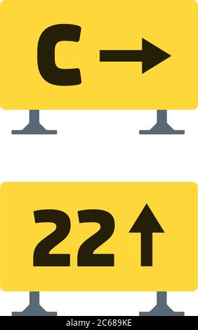 Schilder auf der Landebahn Vektor flaches Material Design isoliertes Objekt auf weißem Hintergrund. Stock Vektor