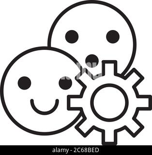 Getriebe Maschine arbeiten mit emojis Gesichter Linie Stil Symbol Vektor Illustration Design Stock Vektor