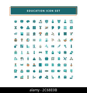 vektor der Bildung Symbole mit gefüllten Umriss Stil Design gesetzt Stock Vektor
