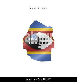 Detaillierte Karte mit wehenden Flaggen von Swasiland oder Eswatini. Vektorkarte mit maskierter Flagge. Stock Vektor
