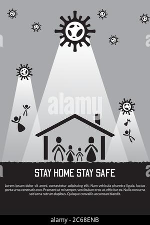 Bleiben Sie zu Hause. corona-Virus. Covid-19 Ausbruch. Physische Distanz. Soziale Distanz. vektor-Illustration Stock Vektor