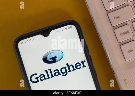 In dieser Fotolillustration das Arthur J. Gallagher Logo auf einem Smartphone zu sehen. Stockfoto