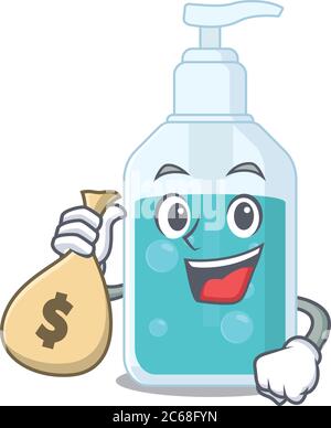 Verrückte reiche Hand Desinfektionsmittel Maskottchen Design mit Geldbeutel Stock Vektor