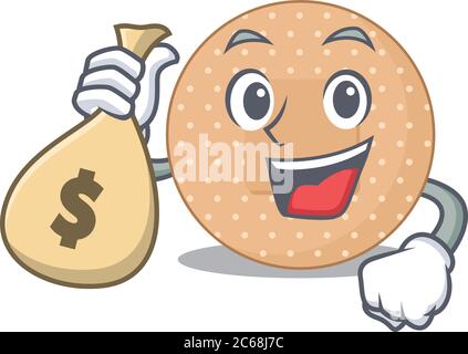 Verrückte reiche Cartoon Bild von abgerundeten Verband mit Geldbeutel Stock Vektor