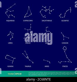 Set Astronomie Sternbild Symbol Vektor Logo Vorlage Illustration Design. Editierbarer Vektor EPS 10. Stock Vektor