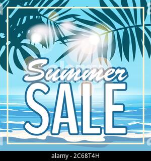 Verkauf Sommer Banner, Poster mit tropischen Blättern, Dschungelblatt. Meer tropischen Sommer Hintergrund. Vektorgrafik EPS10 Stock Vektor