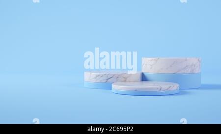 3D-Rendering mit Marmor und blauem Podium Stockfoto