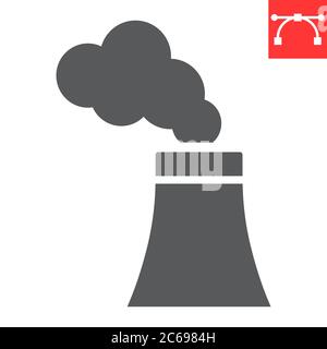 Luftverschmutzung Glyphe Symbol, Fabrik Verschmutzung und Ökologie, Atomkraft Zeichen Vektorgrafik, editierbare Schlaganfall solide Symbol, eps 10. Stock Vektor