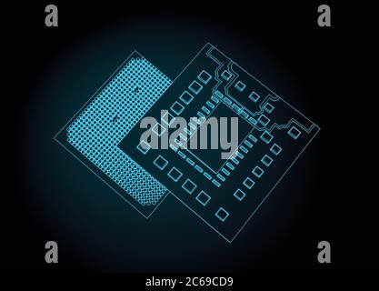 Stilisierte Illustration zum Thema Zentralprozessor und integrierte Mikroelektronik Stock Vektor