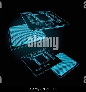 Stilisierte Illustration zum Thema Zentralprozessor und integrierte Mikroelektronik Stock Vektor