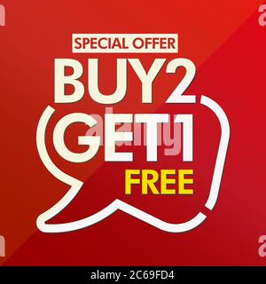 2 kaufen, 1 kostenlos in Klammern Rede rot Aufkleber Symbol Stock Vektor