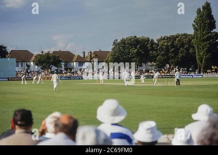 Essex gegen Leicestershire Cricket-Spiel. Southchurch Park. Southend-on-Sea. Essex. England, Großbritannien. Juli 1993. Stockfoto