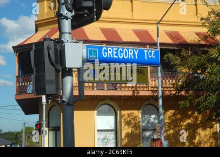 Kreuzung von Gregory Terrace und Brooke Street, Bowen Hills, Brisbane. Stockfoto