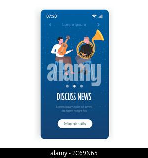 Musiker paar spielen Musikinstrumente diskutieren täglich Nachrichten Chat Blase Kommunikation Konzept Smartphone Bildschirm mobile App voller Länge kopieren Raum Vektor Illustration Stock Vektor
