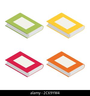 Isometrische Bücher in hellen Farben, isoliert auf Weiß Stock Vektor