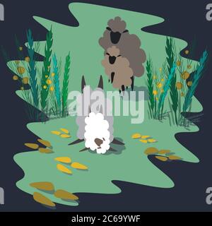 Rams auf dem Rasen Zusammensetzung für Design Stock Vektor