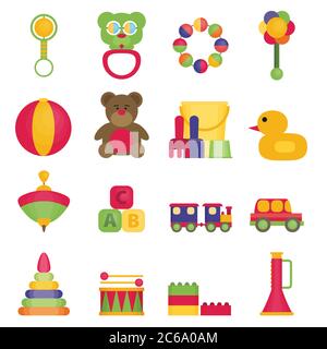Baby Spielzeug flach Symbol Set Vektor Stock Vektor