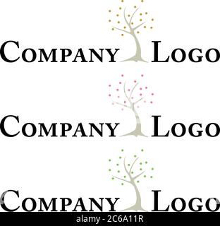 Firmenlogo-Vorlage mit minimalistischem stilisierten Baum, drei Farbvarianten Stock Vektor