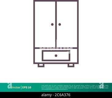 Kommode Schrank - Möbel Interieur Symbol Vektor Logo Vorlage Illustration Design. Editierbarer Vektor EPS 10. Stock Vektor