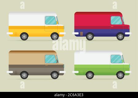 Set von Farbmaschinen. Isolierte Fahrzeuge. Vektor-Illustration flach Design. Stock Vektor