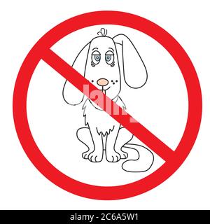 Verbotsschild für Hunde. Niedlicher Hund mit blauen Augen und einem Vorderstock. Kein Hund Verbot Zeichen. Vektorgrafik Stock Vektor