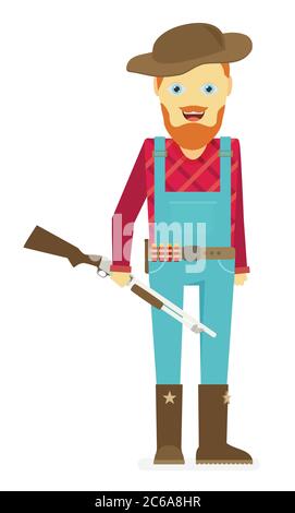 Cartoon Jäger mit Pistole. Rothals. Isoliert auf weißem Hintergrund Stock Vektor