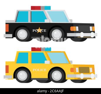 Polizeiauto eingestellt. Vektor flach. Stock Vektor