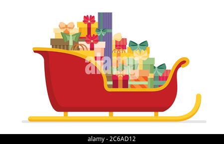 Santa sleigh mit Stapel von präsentiert. Vector Illustration Stock Vektor