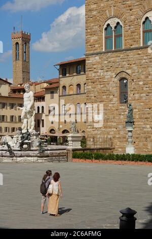 Florenz, Piazza della Signoria, Neptunbrunnen // Florenz, Piazza della Signoria, Fontana del Nettuno Stockfoto