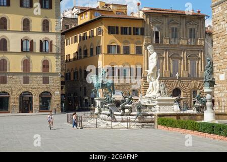 Florenz, Piazza della Signoria, Neptunbrunnen // Florenz, Piazza della Signoria, Fontana del Nettuno Stockfoto