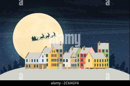 Weihnachtsstadt Grußkarte - verschneite Straße. Vektorgrafik. Stock Vektor