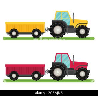 Traktor mit Anhänger Vektor. Flache Ausführung. Industrieverkehr. Stock Vektor