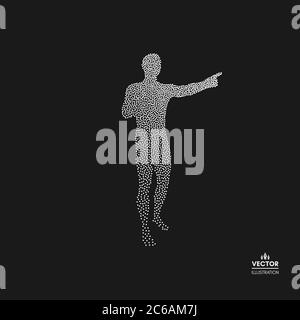 Mann zeigt mit dem Finger. Gepunktete Silhouette der Person. Vektorgrafik. Stock Vektor