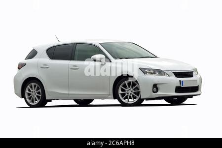 Weißes Hybridauto Stockfoto