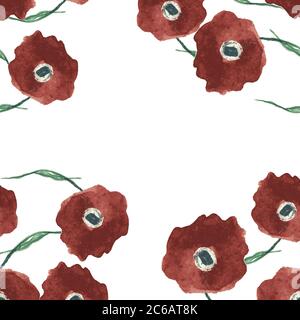 Rote Mohnblumen quadratischen Rand Illustration Stockfoto