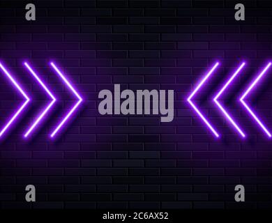 Futuristische Sci Fi Modern Neon Violet leuchtende Pfeile Rahmen für Banner auf dunklen leeren Grunge Beton Backstein Hintergrund. Stock Vektor