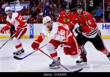 Chicago, USA 2007-10-07 NHL-Spiel zwischen Chicago Black Hawks und Detroit Red Wings. Der schwedische Spieler Henrik Zetterberg Nr. 40 in Detroit. Foto Jeppe Gustafsson Stockfoto