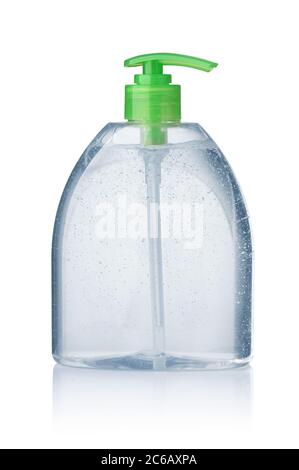 Vorderansicht der Gelflasche für Händedesinfektionsmittel isoliert auf Weiß Stockfoto