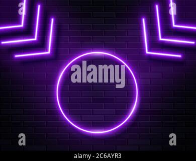 Futuristische Sci Fi Modern Neon Violet leuchtende Pfeile Rahmen für Banner auf dunklen leeren Grunge Beton Backstein Hintergrund. Stock Vektor