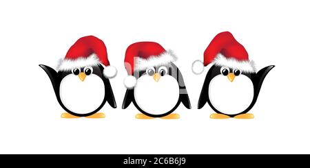 Winter Cartoon Pinguine tragen Weihnachtsmützen. Isoliert auf Weiß. EPS10-Vektorformat. Stock Vektor