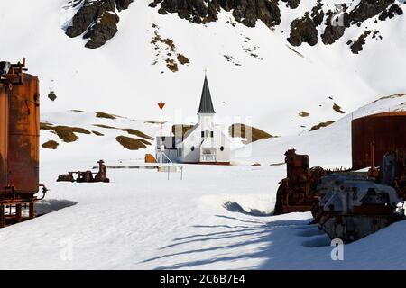 Norwegische Stil Whalers Church, ehemalige Grytviken Walfangstation, Süd-Georgien und die Sandwich-Inseln, Antarktis, Polarregionen Stockfoto